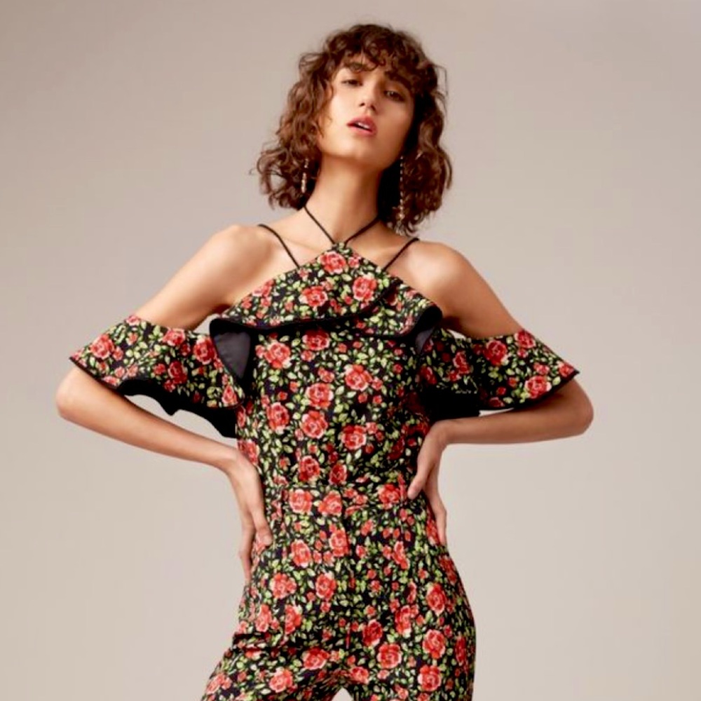 NWT C/MEO Collective Rose Print Halter Tie Blouse Top XS Revolve Italy
